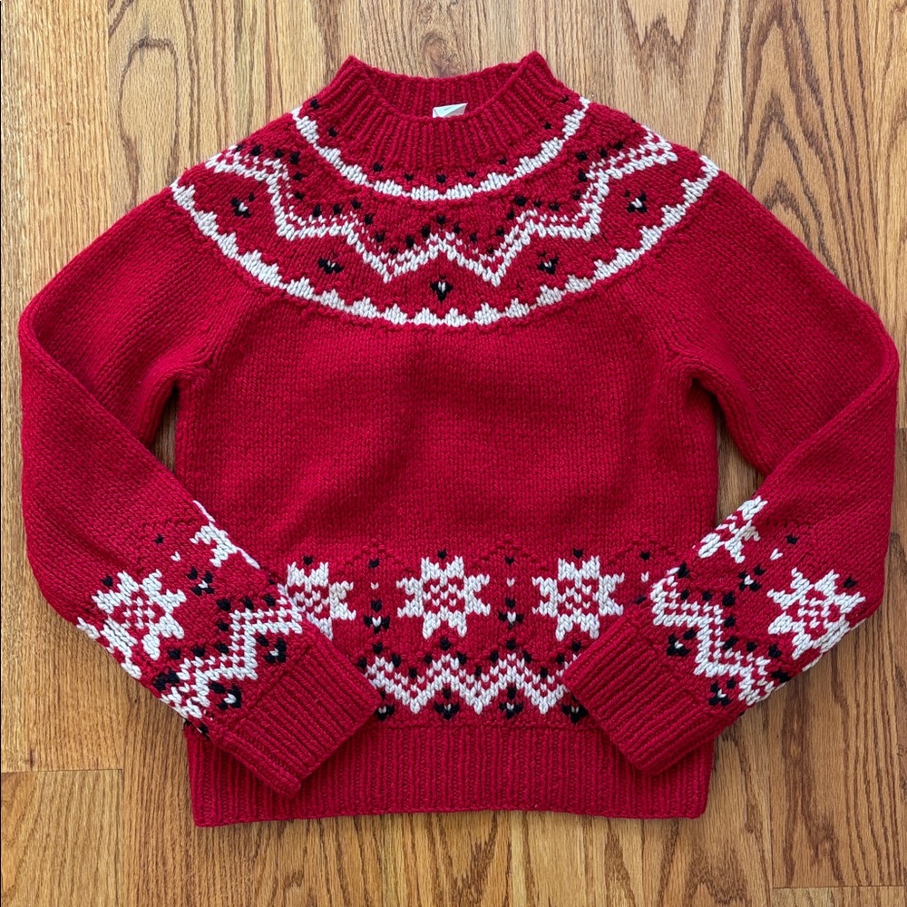 J. Crew Vintage Hand Knit Wool Cashmere Fairisle‎ Icelandic Red Sweater Medium